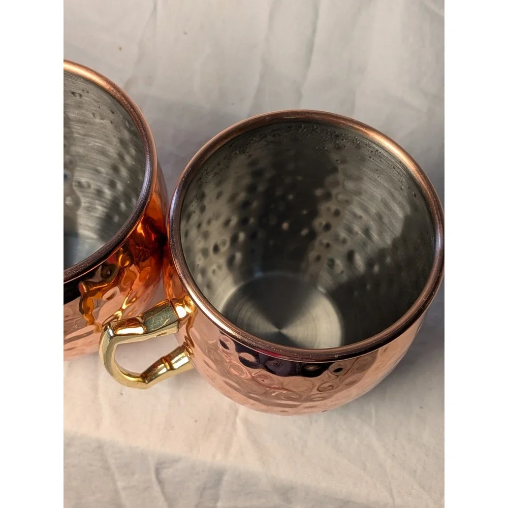 Eco-One Hammered Copper Moscow Mule Mugs Set of 4 Stainless Steel Gold Handle